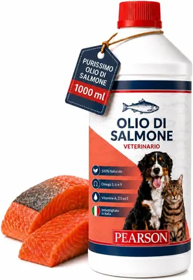PEARSON Olio di Salmone per Cani e Gatti 1000ml, 100% Puro Naturale, Ricco di Acidi Grassi Omega 3 6 9 con EPA e DHA, Fonte Naturale - Risparmia il 37%