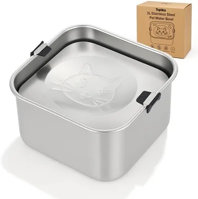 Stainless Steel No Spill Dog Water Bowl, 3L Slow Feeder