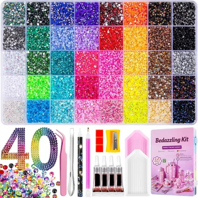 40,000 Pcs Resin Jelly Rhinestones DIY Craft Kit - 40 Colors Flatback with Glues & Tools