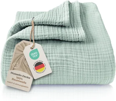 Laynenburg Premium Muslin Bettlaken 150 x 200 - 100% Baumwolle - Extra Weich als Kuscheldecke, Bettüberwurf oder Sofa Decke