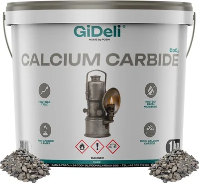 GiDeli 1kg Carbide in Bucket, Calcia Carbide per Lampada a Carbide, Bassa Polvere Carbide con Alta Efficienza di Gas, Luce Uniforme