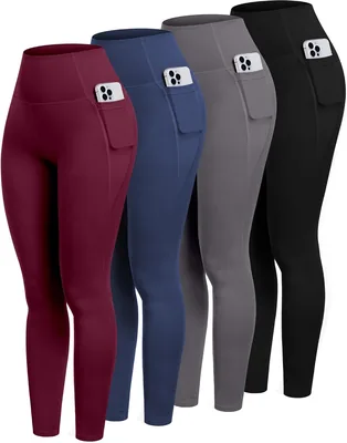 CHRLEISURE Leggings with Pockets - 4 Pack High Waisted Yoga Pants