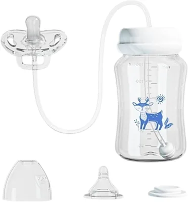 Hands Free Bottle 180ml Straw & Brush Travel Baby Bottle
