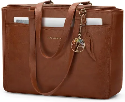 RAINSMORE Laptop Tote Bag Brown 15.6" PU Leather
