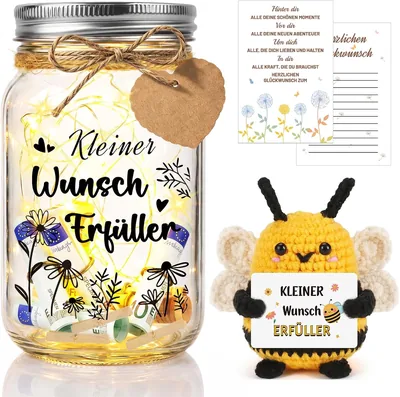 Aitsite Geldgeschenk - LED-Flaschenlicht mit Häkelbiene und Grußkarte, Original Geldbox