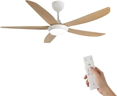 Ventilador de techo Woox con luz, 137 cm, madera moderna, LED regulable 3000K-6000K con control remoto, reversible, 6 velocidades, Q