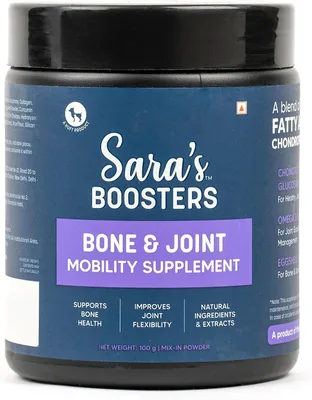 HUFT Sara's Boosters हड्डी और जोड़ की गतिशीलता के लिए कुत्ता पूरक - 100 ग्राम | जोड़ों की लचीलापन, शक्ति और सक्रिय आंदोलन का समर्थन करता है