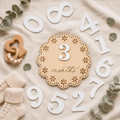 Ouligay Baby Milestone Cards 1-12 Months Wooden Marker
