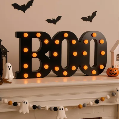 OLANRUN Wooden Boo Light Up Letters Halloween Decor