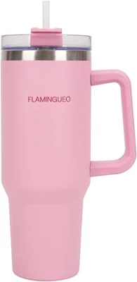 Flamingo Thermos 1.18L - Botella de Agua de Acero Inoxidable - Taza con Paja y Mango - Bebidas Frías y Calientes