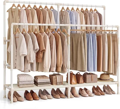 Sospesione per Vestiti SONGMICS 2 Livelli con Ripiani | Armadio Giorno RYLAN RDR021W101 in Metallo per Camera da Letto, Bianco, 163 x 45 x 156 cm