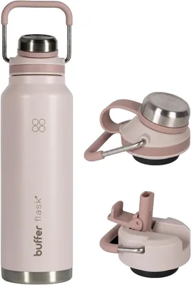 Buffer Flask Termo de Acero Inoxidable 1000 ml con 2 Tapas - Hermético - Rosa