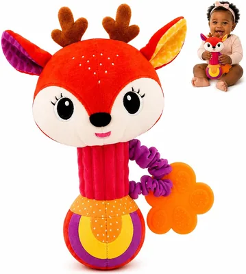 Mordedor Chocalho Bebê Pelúcia | Som para Dentição 0-3 Anos - Cervo Vermelho