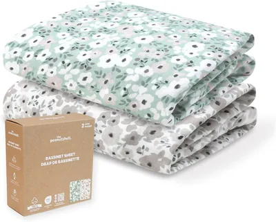 Organic Cotton Bassinet Sheets Girl - 2pk Fitted Baby Bed Sheets, Sage Floral Best Deal