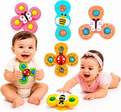 Brinquedo para Bebe Gira Com Estimulo Sensorial - Kit 3 Spinner com Ventosa