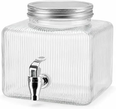 CIA&CO Jarra de Agua de Vidrio 5.5 L con Grifo | Dispensador Cuadrado para Refrigerador | Boca Amplia y Tapas Metálicas | Para Limonada