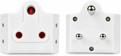 Universal 3 Pin Plug Adapter, 3 Pin Socket To 2 Pin Euro Plug Converter, White, 16A 250V