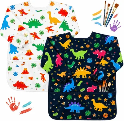 2 PCS Delantales para Niños, Bata de Arte Impermeable con Bolsillos