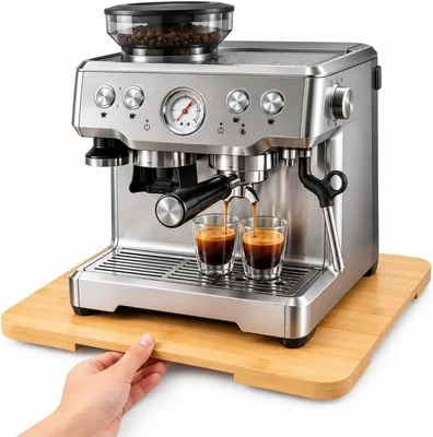 Appliance Slider Tray for Countertop, 360° Rolling Coffee Maker Slider Mat, Bamboo Appliance Moving 