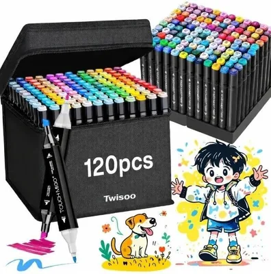 Dual Tip Art Markers with Carrying Case - Non-Toxic for Kids