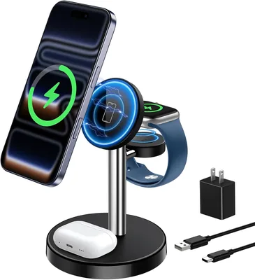 Aeinidi 3 in 1 Wireless Charging Station, 15W Magnetic Stand for Apple Devices