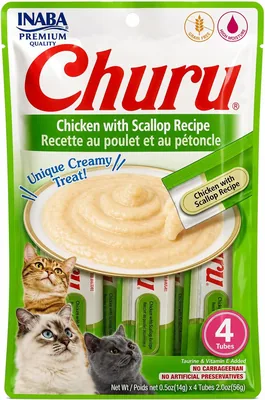 INABA Churu Cat Treats Chicken with Scallop 4-Pack - Grain Free, High Moisture