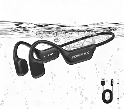 ZOVIMAX Auricolari da Nuoto a Conduzione Ossea, IPX8, Bluetooth 6.0, MP3 8 GB | Auricolari da Nuoto Open-Ear Resistenti al Vento