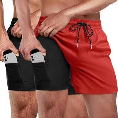 2 PCS Shorts Hombre Deportivos, Pantalón Cortos 2 en 1 con Forro Licra | Short Hombre, con Bolsillo Interior y Cintura Elástica - Mejor Oferta