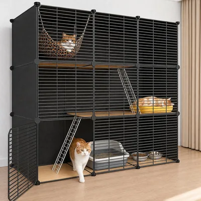 Jaula para Gato Trampa de 3 Pisos, Corral para Gatos Interior y Exterior, Montaje DIY Fácil | 10% Off