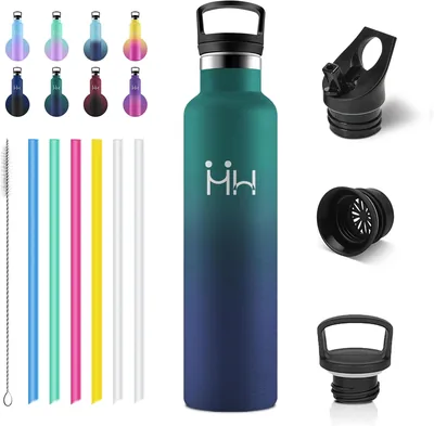 Bouteille d'eau isolée, bouteille en acier inoxydable de 1L, étanche, avec paille, sans BPA