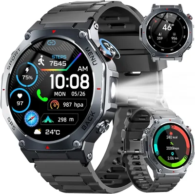Smartwatch Herren GPS: 1,43" AMOLED Militär-Fitnessuhr mit Bluetooth-Anrufen | Wasserdicht bis 5 ATM & 24/7 Herzfrequenzüberwachung