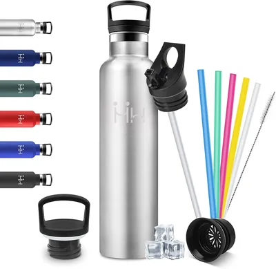 Boccale d'Acqua in Acciaio Inox da 1L, Senza BPA, con Strofinetto, Impermeabile, Riutilizzabile, Termo