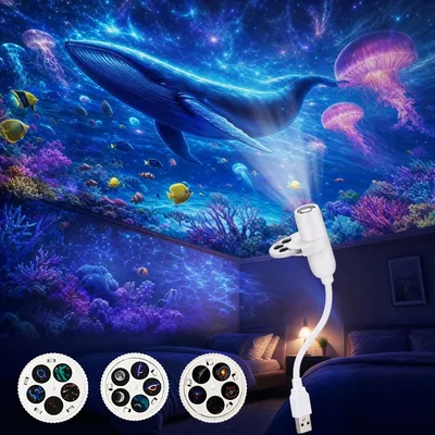 HD Smart Dynamisches 5D Holografisches Sternenhimmel-Projektor mit 15 Folien | 360° Einstellbarer Galaxie-Projektion, USB Nachtlicht