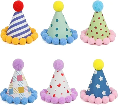 6 Mini Party Hats for Stuffed Animals