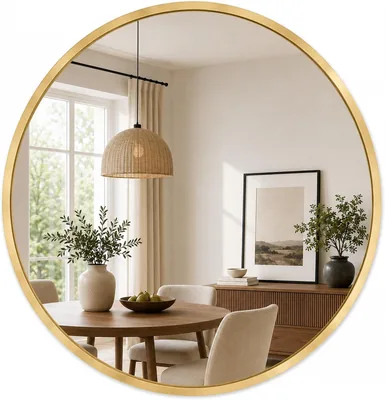 Edihome Espejo de Pared Redondo Grande, Oro 80 cm - Marco de Metal, Decorativo y para Colgar en Baño, Entrada, Pasillo o Dormitorio - Mejor Oferta