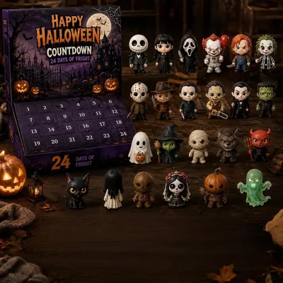 Hälsa Halloween-adventkalender, 24 dagar till hauptevenemanget | 2026 Spökig överraskningskalender, sammanlat figuriner för bordet