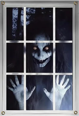 Halloween-dekoration för fönster, 120x80 cm, Horrorkunna (par) | Halloween-bild på utomhüsfönster