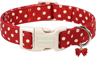 DOGWONG Red White Polka Dot Dog Collar