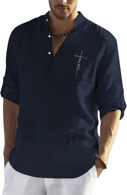 Zon Smaids Linen Short Sleeve Summer Cotton Linen T-Shirt Top Plain Collar Wind Drop Shoulder Cut an