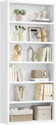 Estante VASAGLE ajustable, 6 niveles | LBC864W101, estantería de libros, 75 x 24 x 168 cm, kit anti-volcado, para sala de estar