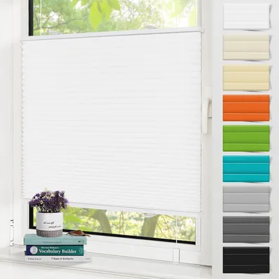 Zarnan Pleated Blind Klemmfix Ohne Bohren Weiß W 115 x H 120 cm Gefalteter Vorhang Sonnenschutz und Privatsphäre Blinde