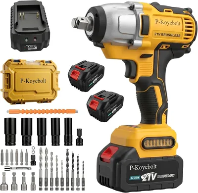 P-Koyebolt 充電式インパクトレンチ マキタ18Vバッテリー用 最大1000Nm ブラシレス 2段変速 LED照明 4.0Ah電池2個