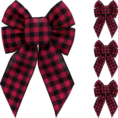 Kutyndrix Christmas Bows - Red & Black Buffalo Plaid (4 Pack)