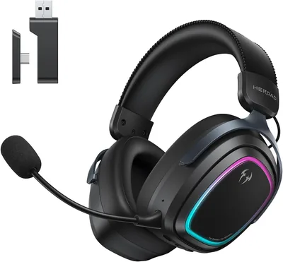 Headset Gamer Sem Fio HEROAD GT2, Preto | Áudio Espacial THX, Drivers de Titânio 53mm, Cancelamento de Ruído ENC com 3 Mics