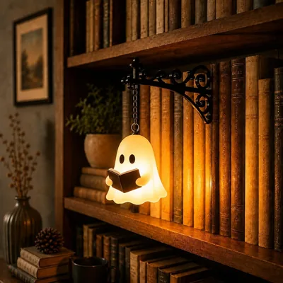 Shengruili Halloween Dekorative Bücherregal, Leselampe mit Geist-Design, Vintage LED Nachtlicht