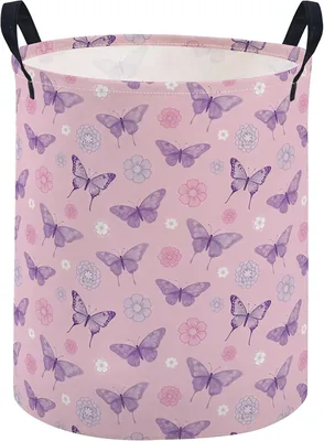 Kids Laundry Basket, Pink Butterfly Collapsible Canvas Hamper