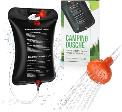 Douche de camping Aqualand 20L - Douche solaire avec pommeau et tuyau - Idéale pour le camping et le jardin - Extérieure portable