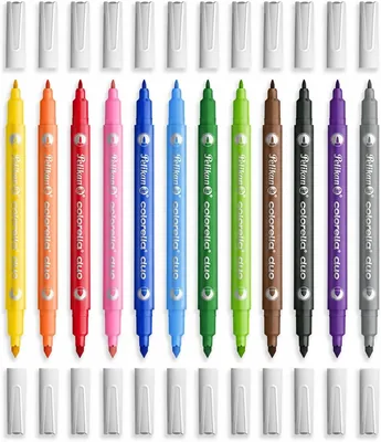 Pelikan Duo Fibre Tippstifte - 2 Linienbreiten - 12 Stifte in 12 Farben | Linienbreite 1-4 mm, 12 Felttippenstifte