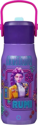 VIORA Termo Niños Acero Inoxidable Sip Grip Guerreras K-pop 430ml | Popote Plegable, Tapa Antiderrames, Asa Ergonómica