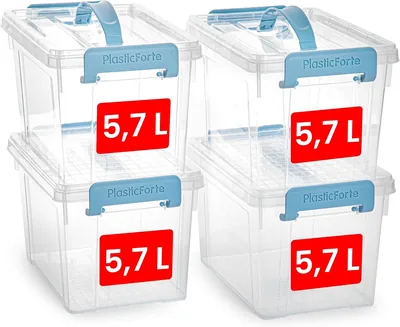 Cajas de almacenamiento PlasticForte - Set con manija, plástico robusto y transparente - Organizador (Azul Forte, Paq. 6)